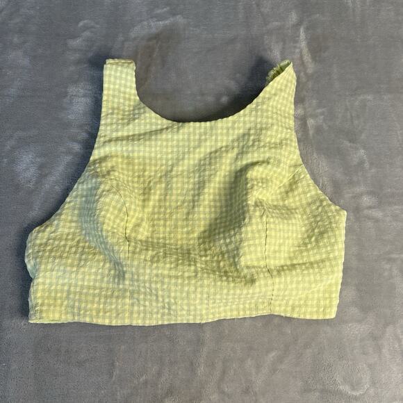 Le Lis Picnic Crop Top Women's M Green Gingham‎ Open Back High Neck Sleeveless - Picture 1 of 5